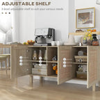 Buffet de salle à manger, meuble de cuisine, meuble de bar à café avec 3 portes en rotin et étagères réglables, mélangé naturel