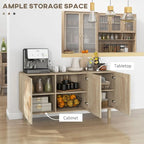Buffet de salle à manger, meuble de cuisine, meuble de bar à café avec 3 portes en rotin et étagères réglables, mélangé naturel