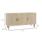 Buffet de salle à manger, meuble de cuisine, meuble de bar à café avec 3 portes en rotin et étagères réglables, mélangé naturel