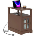 Table d'appoint avec station de recharge, Table d'appoint étroite avec ports USB et prises électriques, Petite table avec rangement dissimulé et étagère ouverte