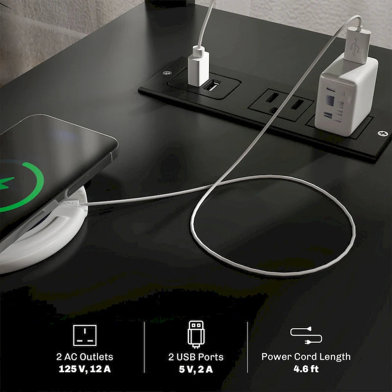 Table d'appoint avec station de recharge, Table d'appoint étroite avec ports USB et prises électriques, Petite table avec rangement dissimulé et étagère ouverte