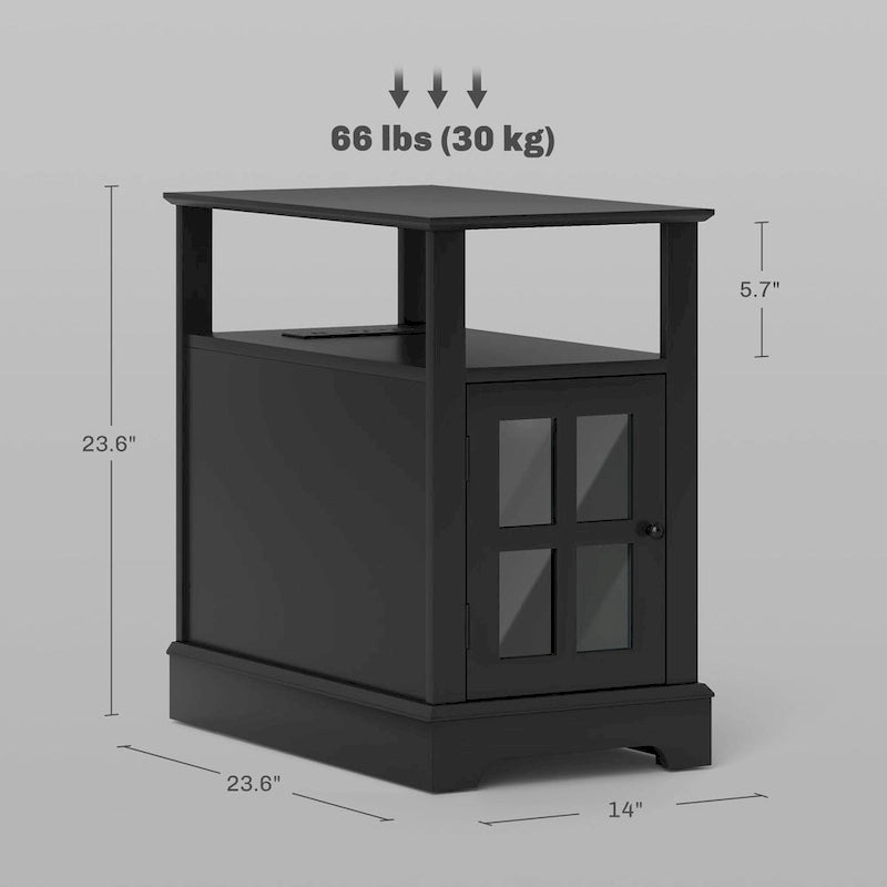 Table d'appoint avec station de recharge, Table d'appoint étroite avec ports USB et prises électriques, Petite table avec rangement dissimulé et étagère ouverte