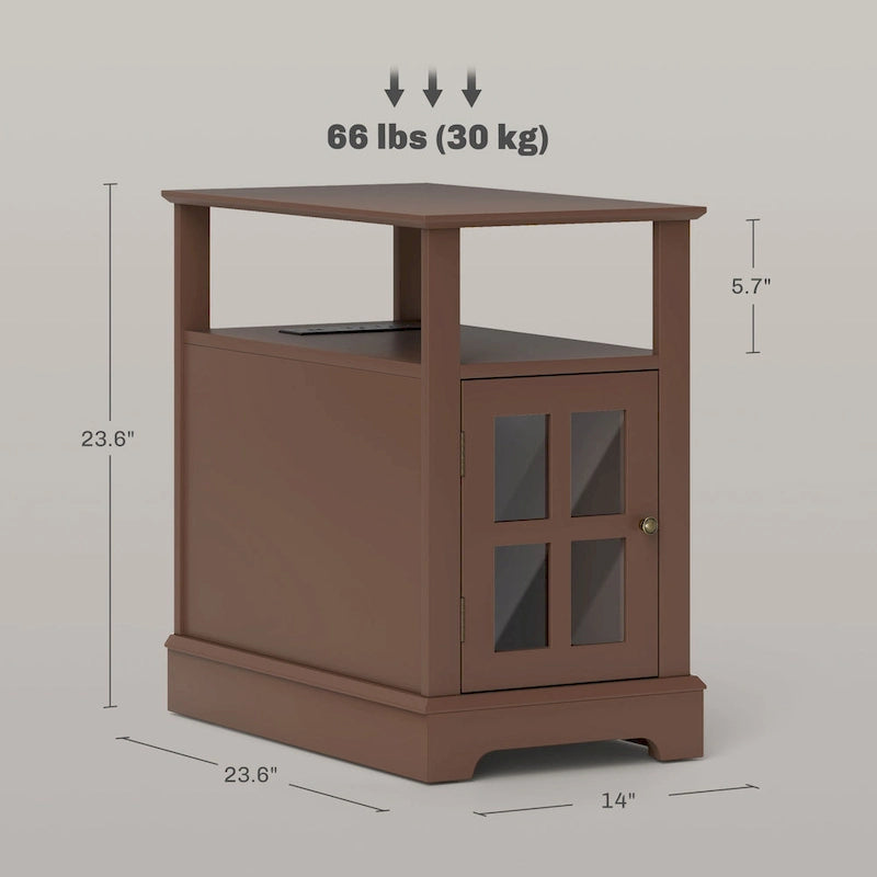 Table d'appoint avec station de recharge, Table d'appoint étroite avec ports USB et prises électriques, Petite table avec rangement dissimulé et étagère ouverte