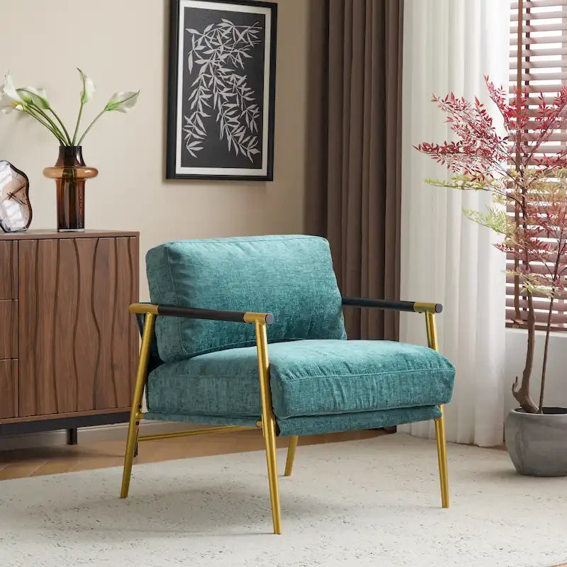 Fauteuil d'appoint moderne rembourré Varsts avec cadre en bois, émeraude par