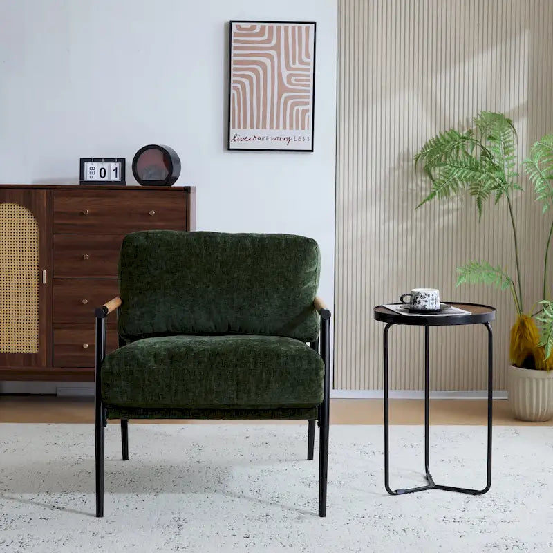 Fauteuil d'appoint moderne rembourré Varsts avec cadre en bois, émeraude par
