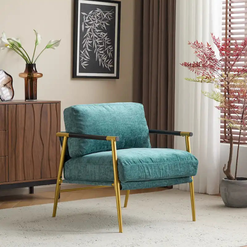 Fauteuil d'appoint moderne rembourré Varsts avec cadre en bois, émeraude par