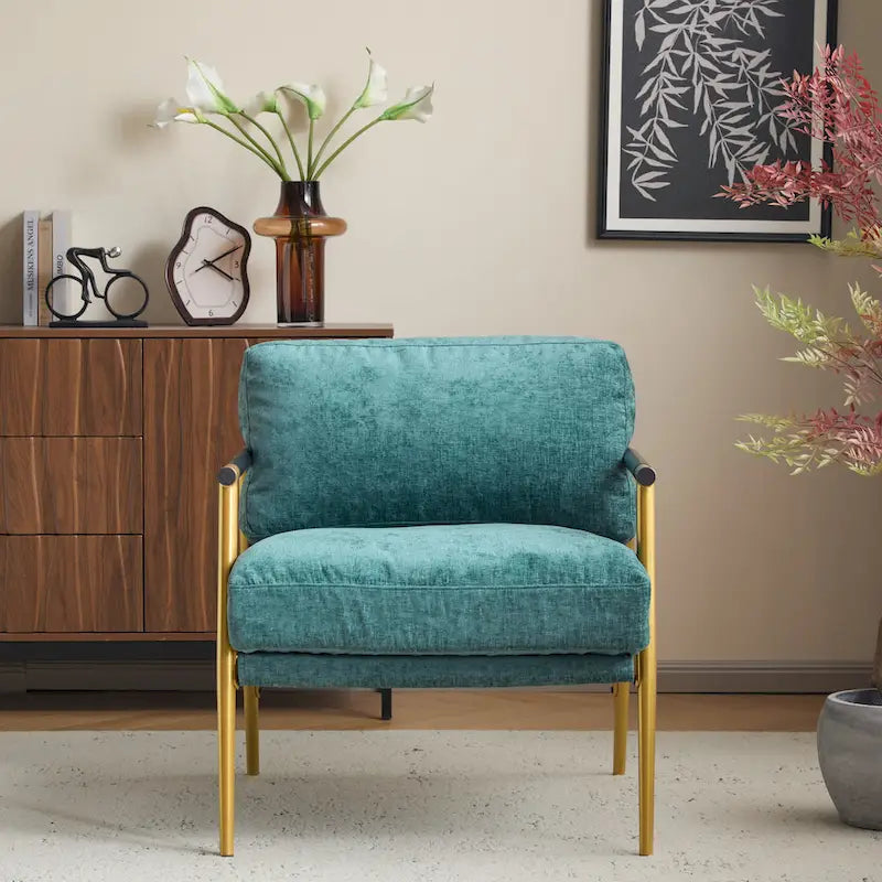 Fauteuil d'appoint moderne rembourré Varsts avec cadre en bois, émeraude par