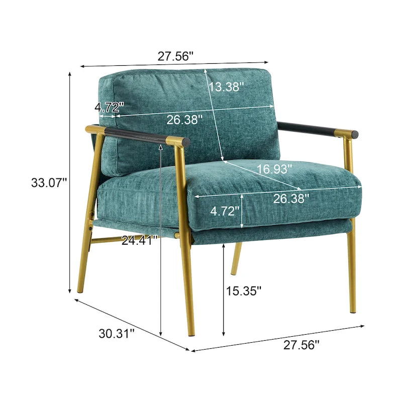Fauteuil d'appoint moderne rembourré Varsts avec cadre en bois, émeraude par