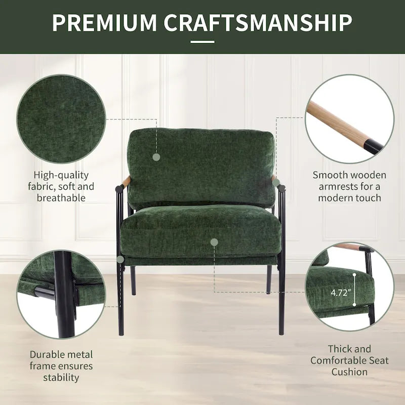 Fauteuil d'appoint moderne rembourré Varsts avec cadre en bois, émeraude par