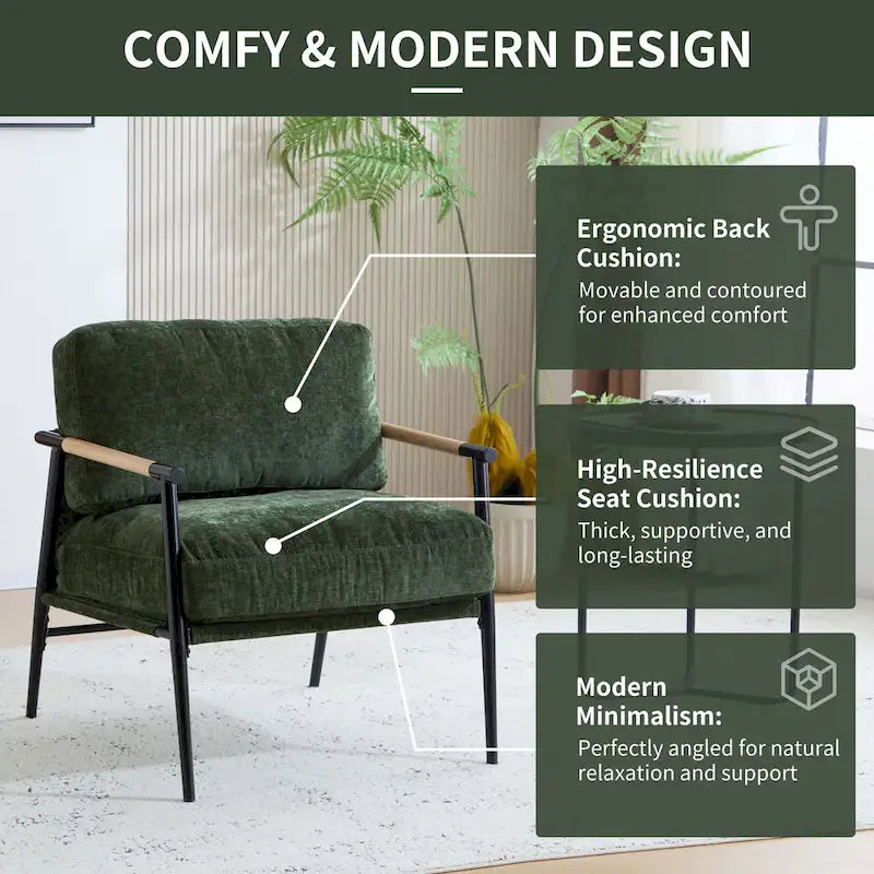 Fauteuil d'appoint moderne rembourré Varsts avec cadre en bois, émeraude par