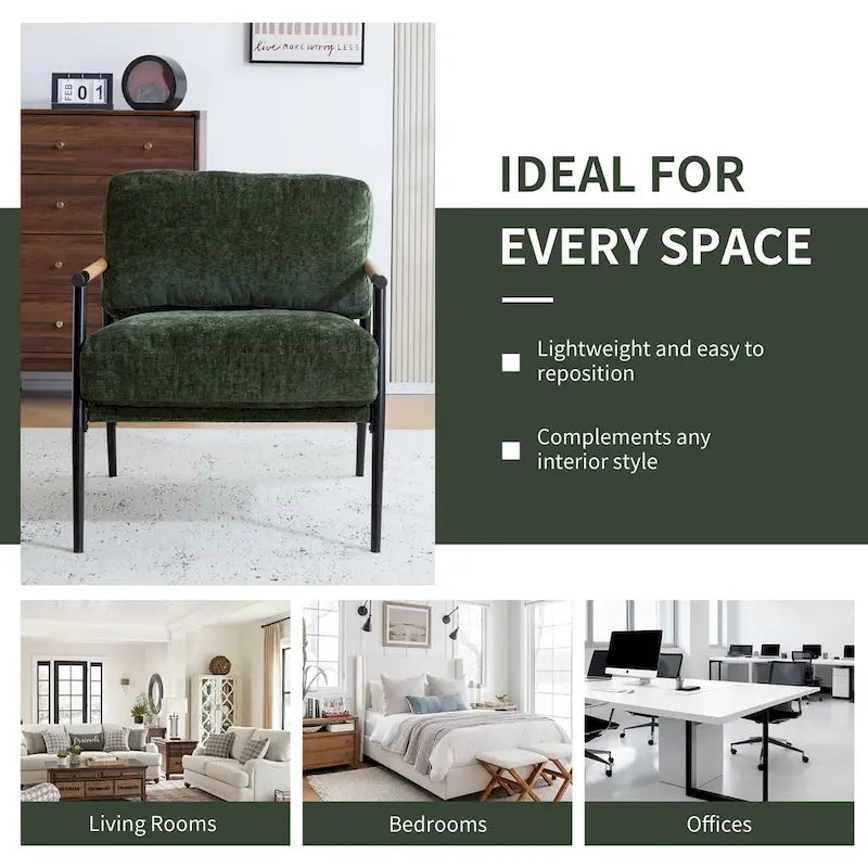Fauteuil d'appoint moderne rembourré Varsts avec cadre en bois, émeraude par