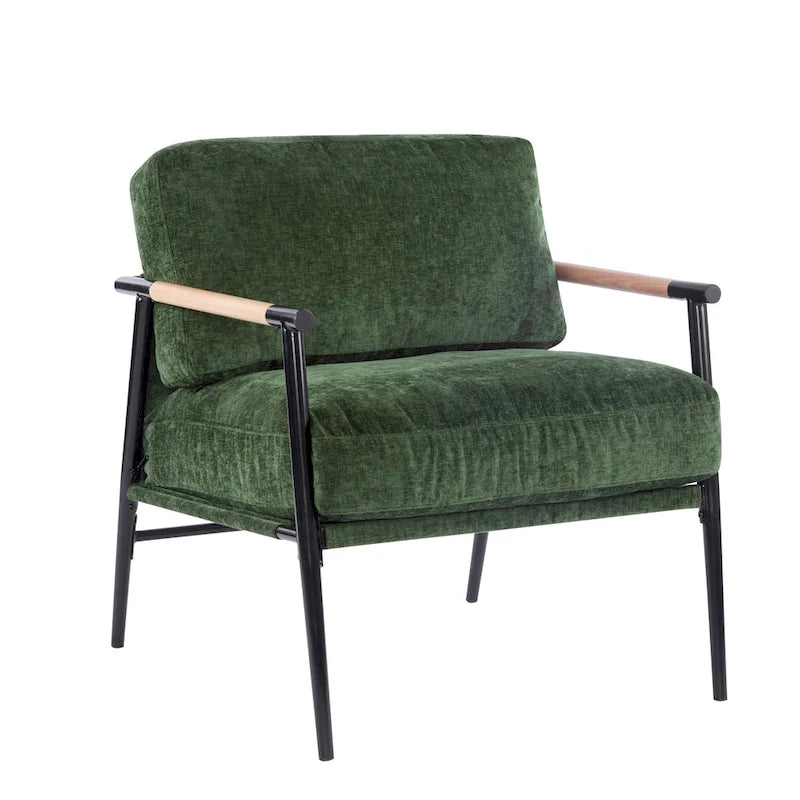 Fauteuil d'appoint moderne rembourré Varsts avec cadre en bois, émeraude par
