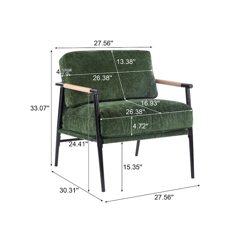 Fauteuil d'appoint moderne rembourré Varsts avec cadre en bois, émeraude par