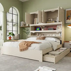 Lit plate-forme en bois avec rangement, lit double avec tête de lit de rangement
