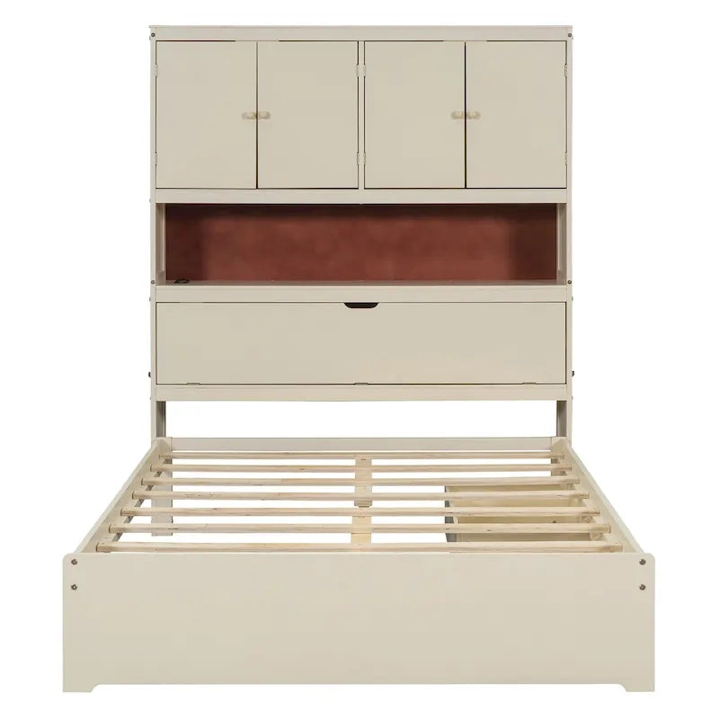 Lit plate-forme en bois avec rangement, lit double avec tête de lit de rangement