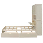 Lit plate-forme en bois avec rangement, lit double avec tête de lit de rangement
