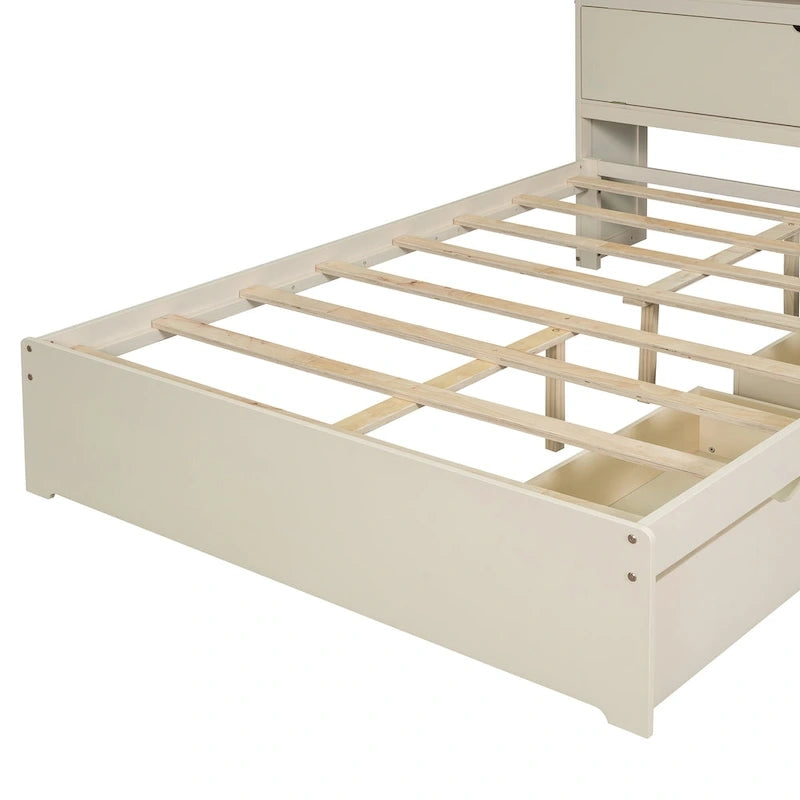 Lit plate-forme en bois avec rangement, lit double avec tête de lit de rangement