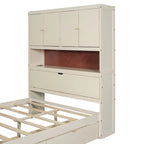 Lit plate-forme en bois avec rangement, lit double avec tête de lit de rangement