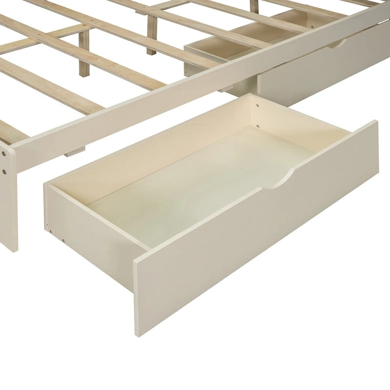 Lit plate-forme en bois avec rangement, lit double avec tête de lit de rangement