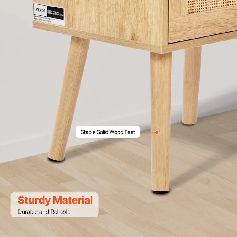 Table de chevet en bois naturel avec 1 tiroir et étagère ouverte, idéale pour le salon ou la chambre à coucher