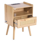 Table de chevet en bois naturel avec 1 tiroir et étagère ouverte, idéale pour le salon ou la chambre à coucher
