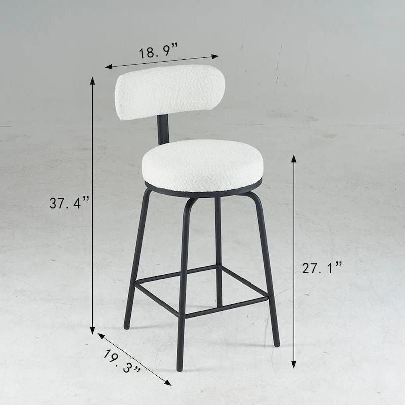 Lot de 2 tabourets de bar pivotants à 360°, chaises de bar hauteur comptoir en tissu bouclé avec pieds en métal pour îlot de cuisine, salle à manger