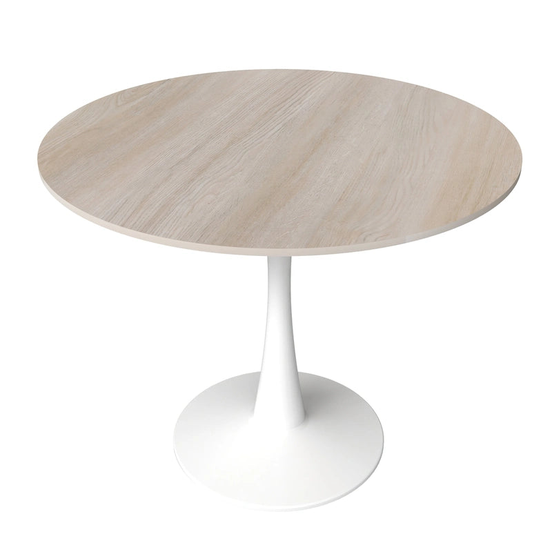 Table à manger ronde moderne de 31 po avec plateau en pierre frittée et piédestal en acier inoxydable blanc