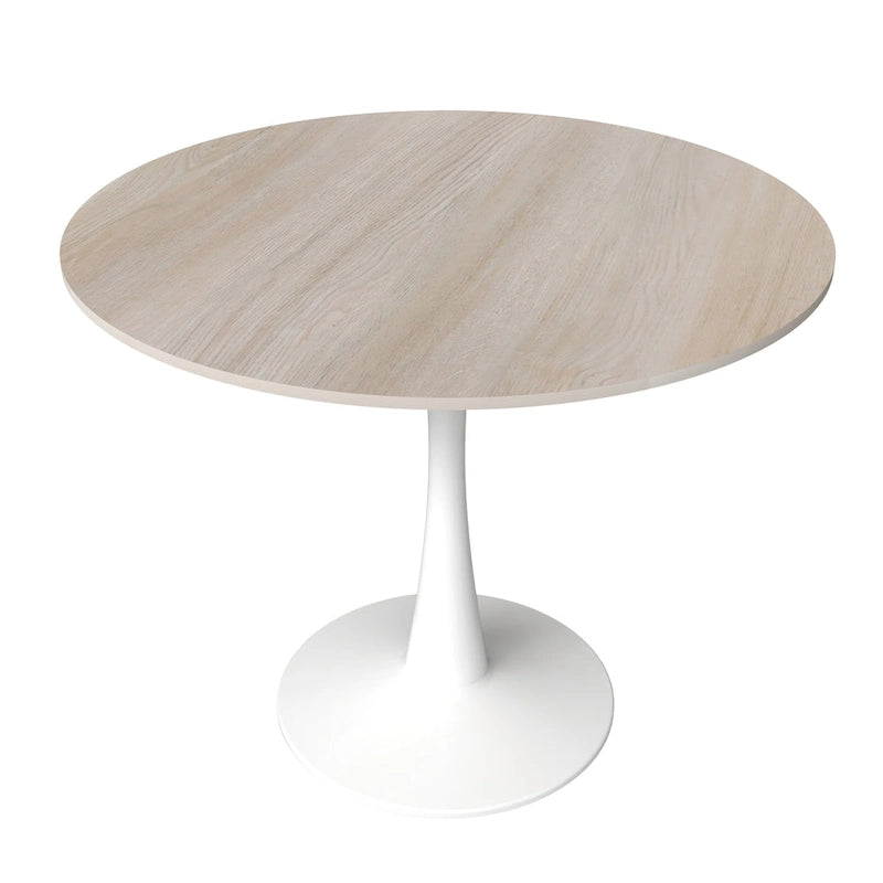 Table à manger ronde moderne de 31 po avec plateau en pierre frittée et piédestal en acier inoxydable blanc