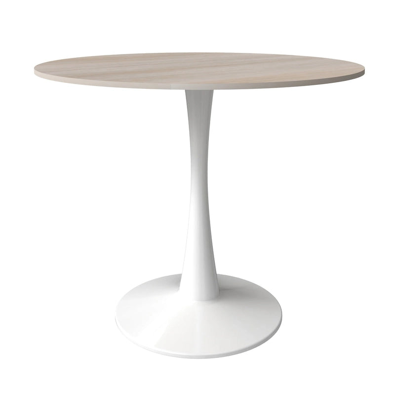 Table à manger ronde moderne de 31 po avec plateau en pierre frittée et piédestal en acier inoxydable blanc