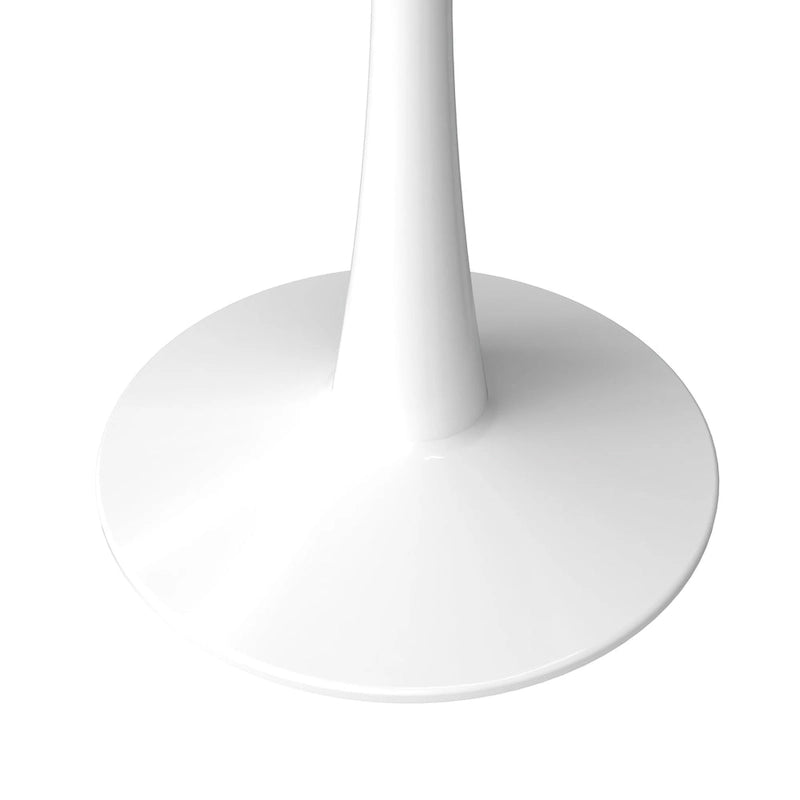Table à manger ronde moderne de 31 po avec plateau en pierre frittée et piédestal en acier inoxydable blanc