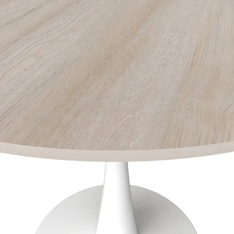 Table à manger ronde moderne de 31 po avec plateau en pierre frittée et piédestal en acier inoxydable blanc