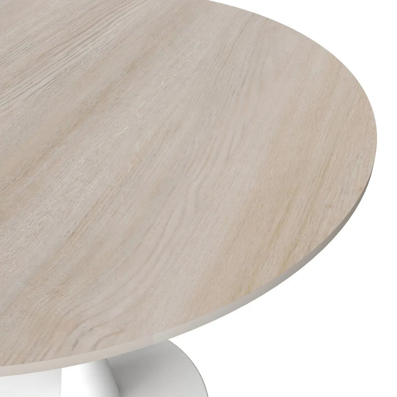 Table à manger ronde moderne de 31 po avec plateau en pierre frittée et piédestal en acier inoxydable blanc