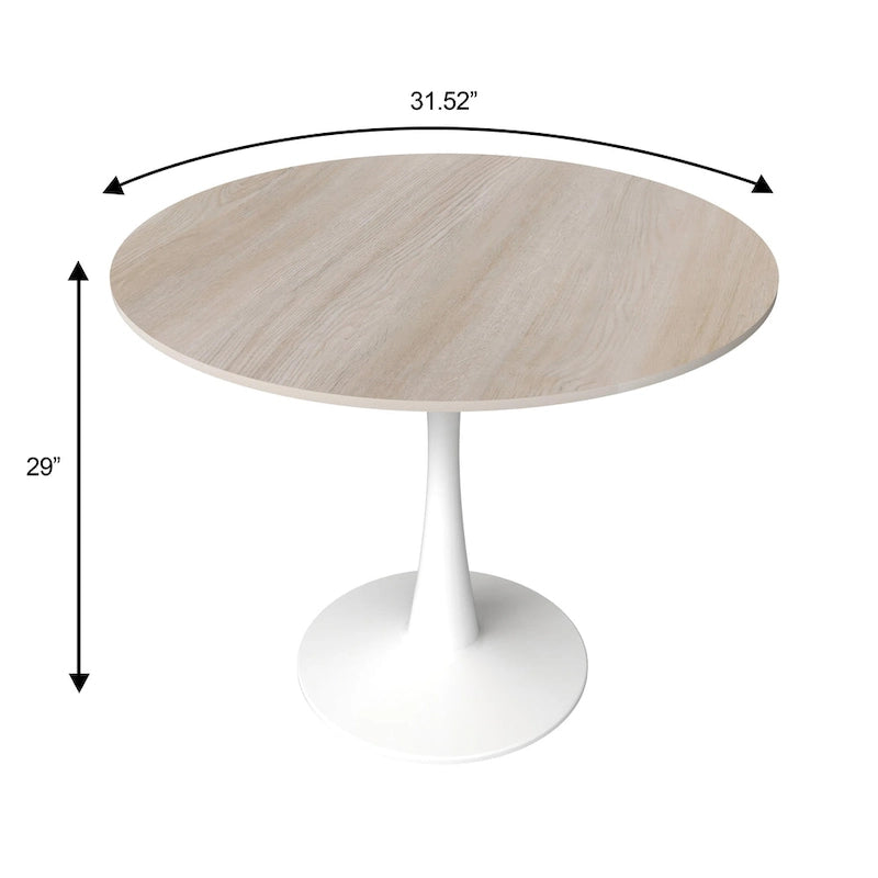Table à manger ronde moderne de 31 po avec plateau en pierre frittée et piédestal en acier inoxydable blanc