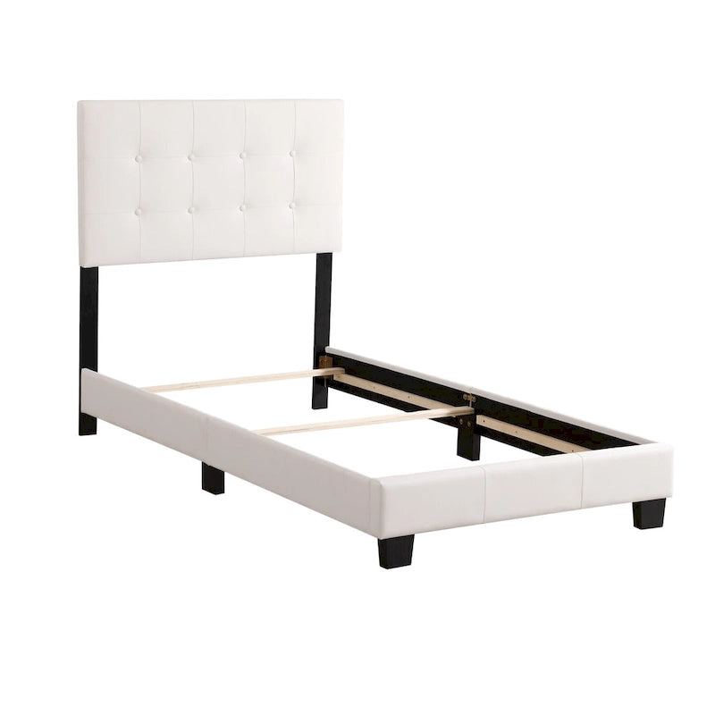 Lit à panneaux capitonné en similicuir, taille simple - 77 - Blanc