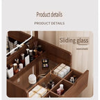 Coiffeuse 3-en-1 de 48cm - Miroir basculant, Plateau en verre et 3 tiroirs, Table de maquillage compacte pour chambre à coucher