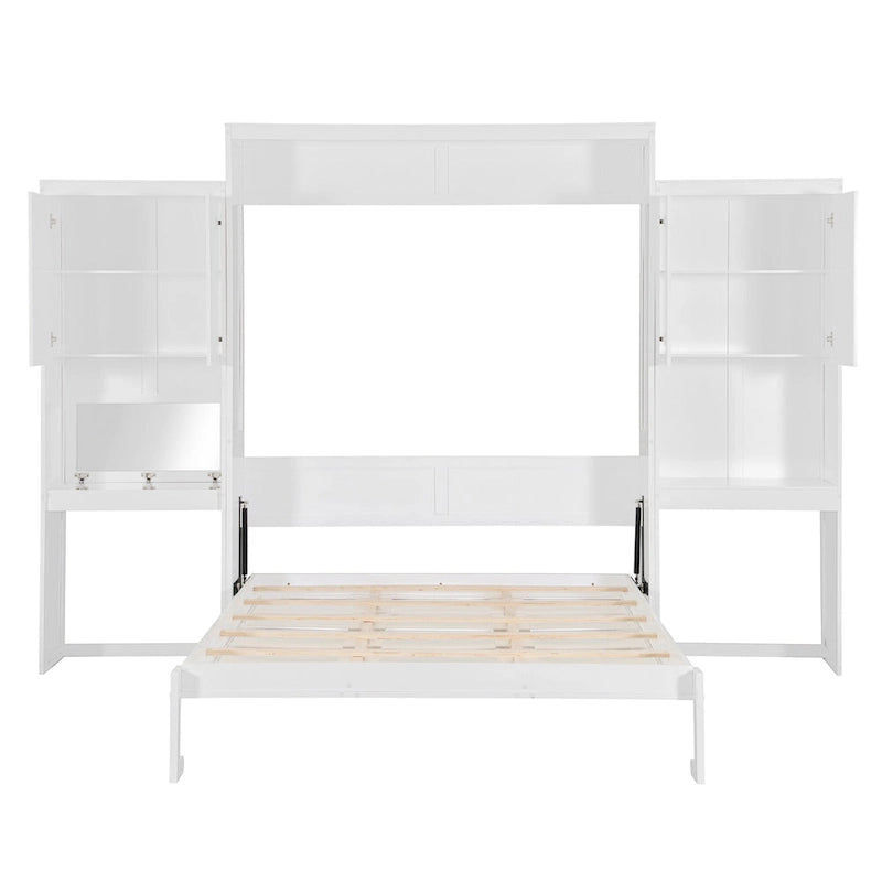 Lit escamotable tout-en-un avec bureau, coiffeuse et garde-robe, format Queen