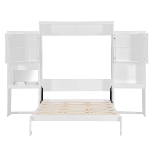 Lit escamotable tout-en-un avec bureau, coiffeuse et garde-robe, format Queen