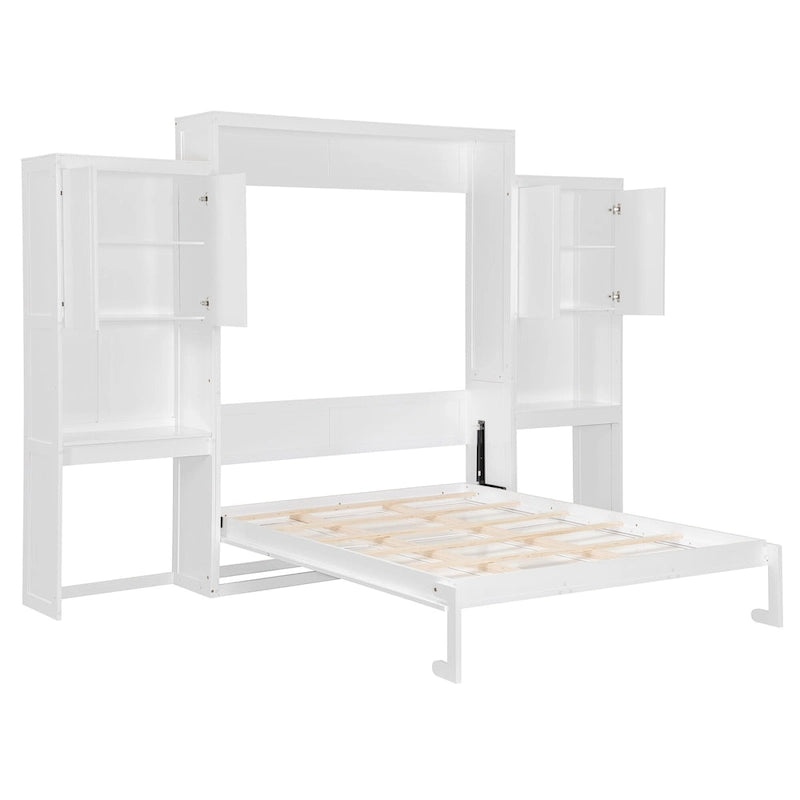 Lit escamotable tout-en-un avec bureau, coiffeuse et garde-robe, format Queen