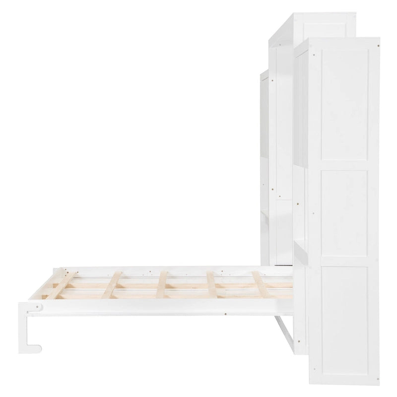 Lit escamotable tout-en-un avec bureau, coiffeuse et garde-robe, format Queen