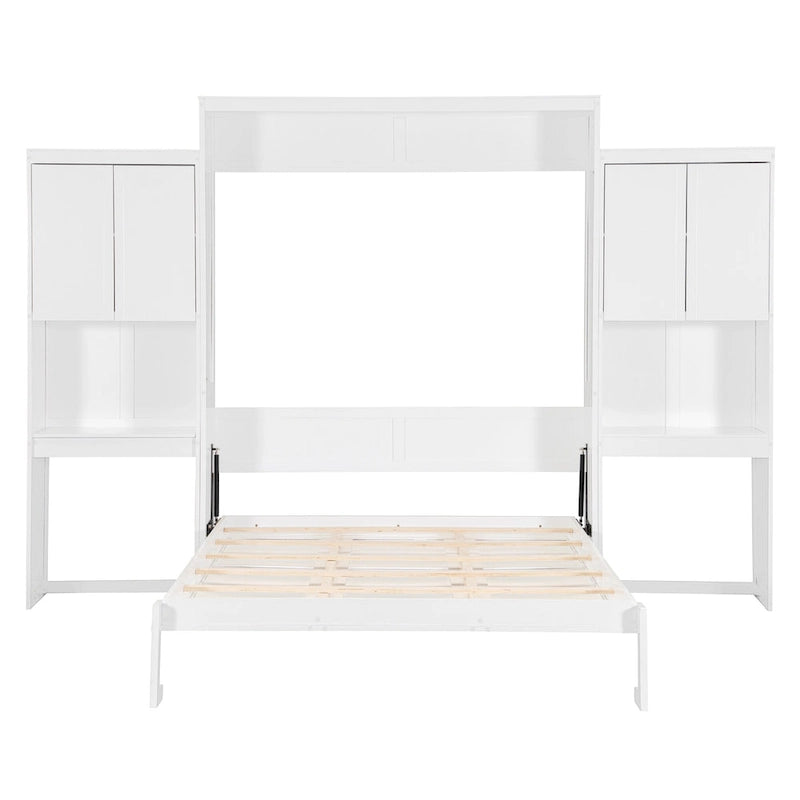 Lit escamotable tout-en-un avec bureau, coiffeuse et garde-robe, format Queen