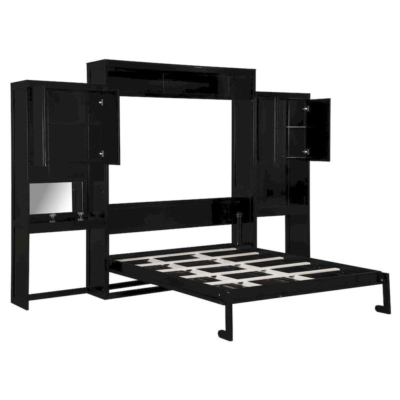 Lit escamotable tout-en-un avec bureau, coiffeuse et garde-robe, format Queen