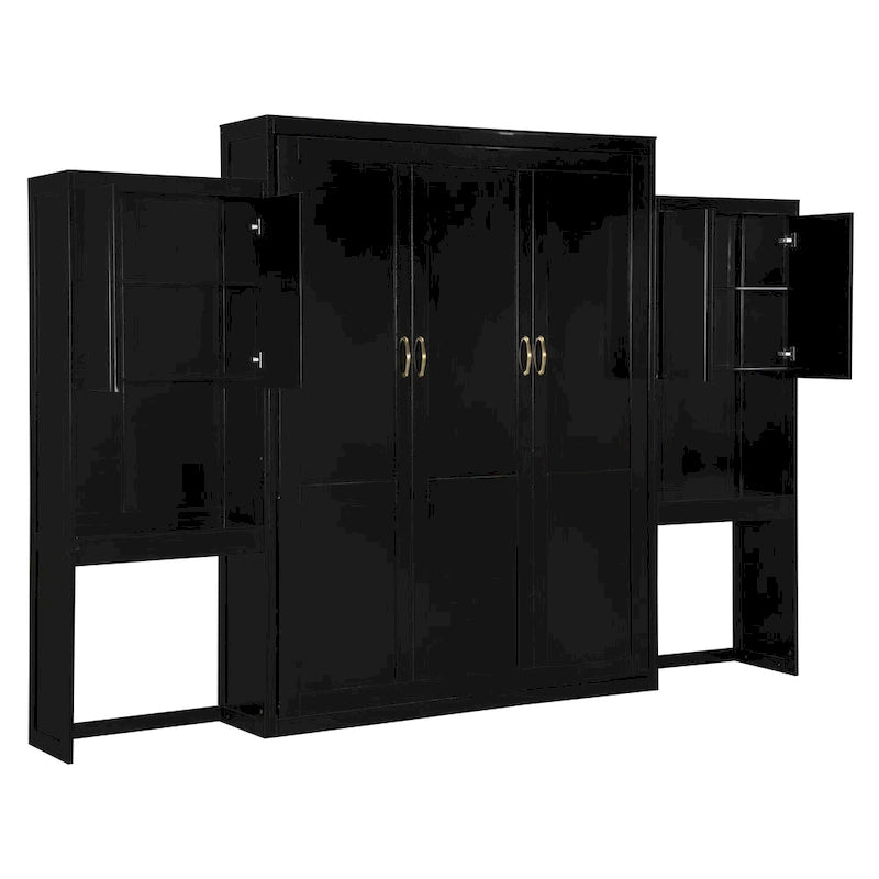 Lit escamotable tout-en-un avec bureau, coiffeuse et garde-robe, format Queen