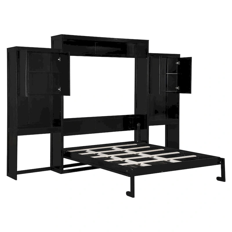 Lit escamotable tout-en-un avec bureau, coiffeuse et garde-robe, format Queen