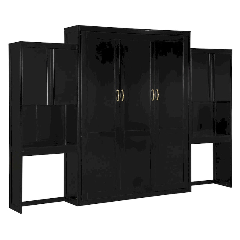 Lit escamotable tout-en-un avec bureau, coiffeuse et garde-robe, format Queen