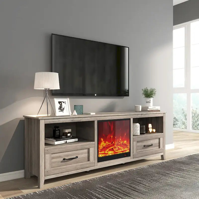 Meuble TV Cheminée WESOME 70 avec Foyer Électrique de 18 pouces