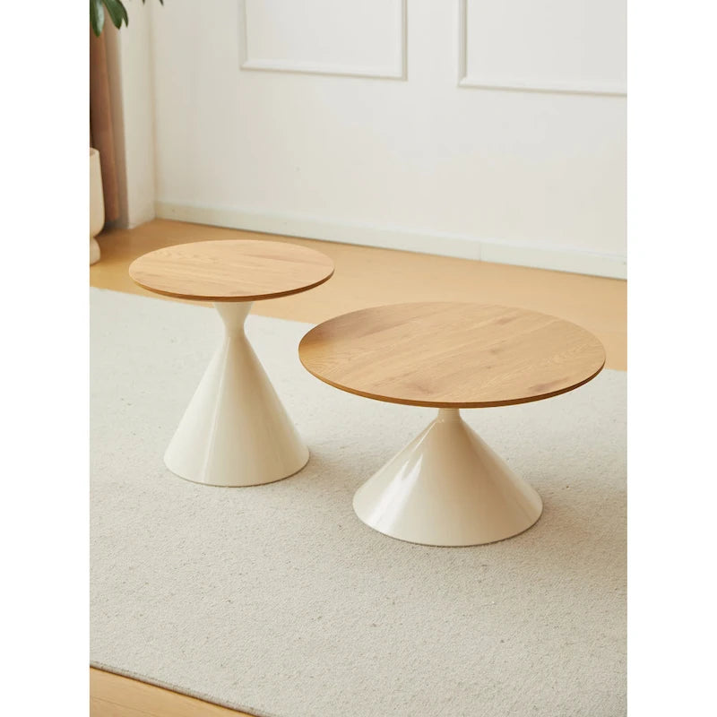 Table Basse Ronde Simple et Moderne avec Piètement Double Cône en Acier Carbone, pour Salon