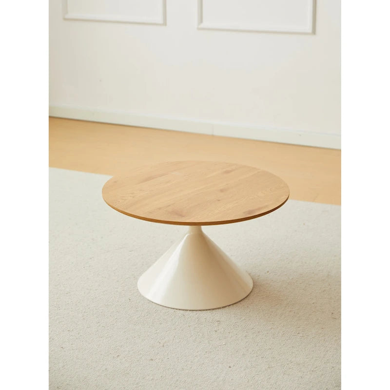 Table Basse Ronde Simple et Moderne avec Piètement Double Cône en Acier Carbone, pour Salon