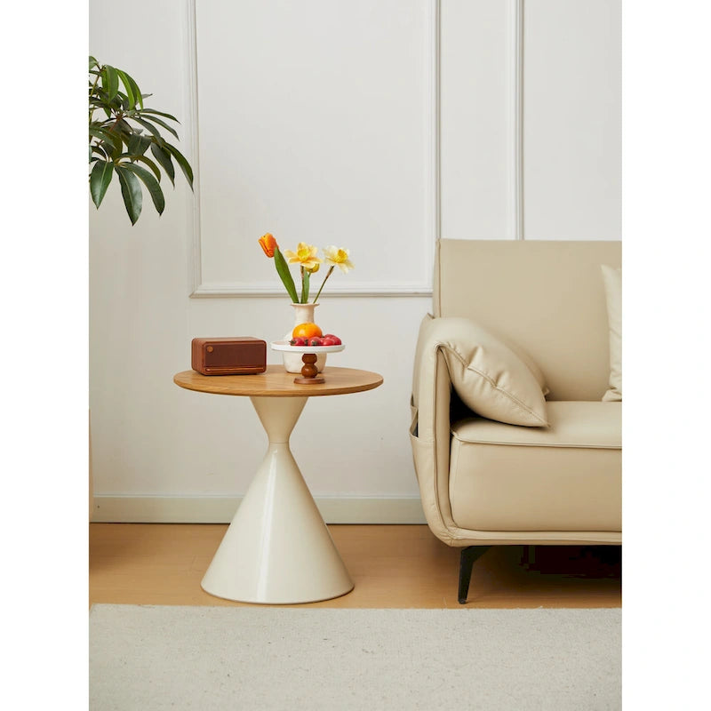 Table Basse Ronde Simple et Moderne avec Piètement Double Cône en Acier Carbone, pour Salon