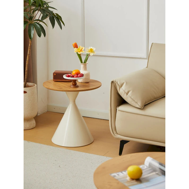 Table Basse Ronde Simple et Moderne avec Piètement Double Cône en Acier Carbone, pour Salon