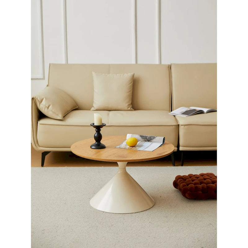 Table Basse Ronde Simple et Moderne avec Piètement Double Cône en Acier Carbone, pour Salon